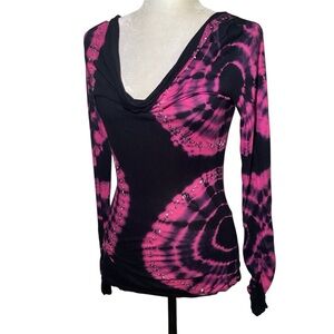 INC International Concepts Pink and Black Fitted Graphic Blouse